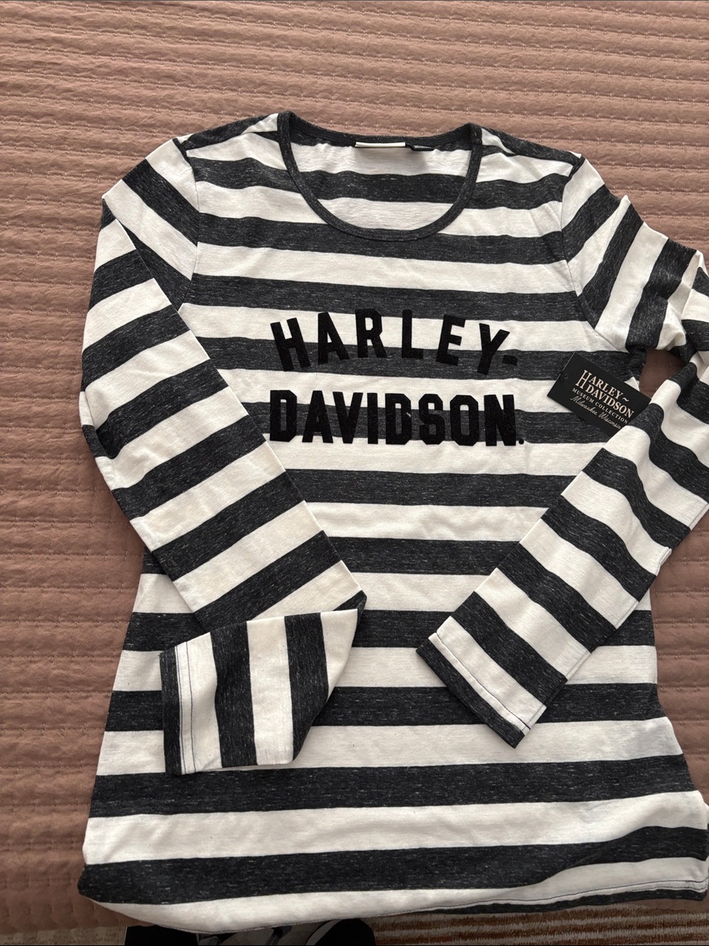 Harley-Davidson Black & White Striped Women's Long Sleeve Tee hard to find!